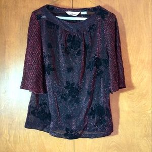 Vintage Sheer Blouse with Velvet Flowers